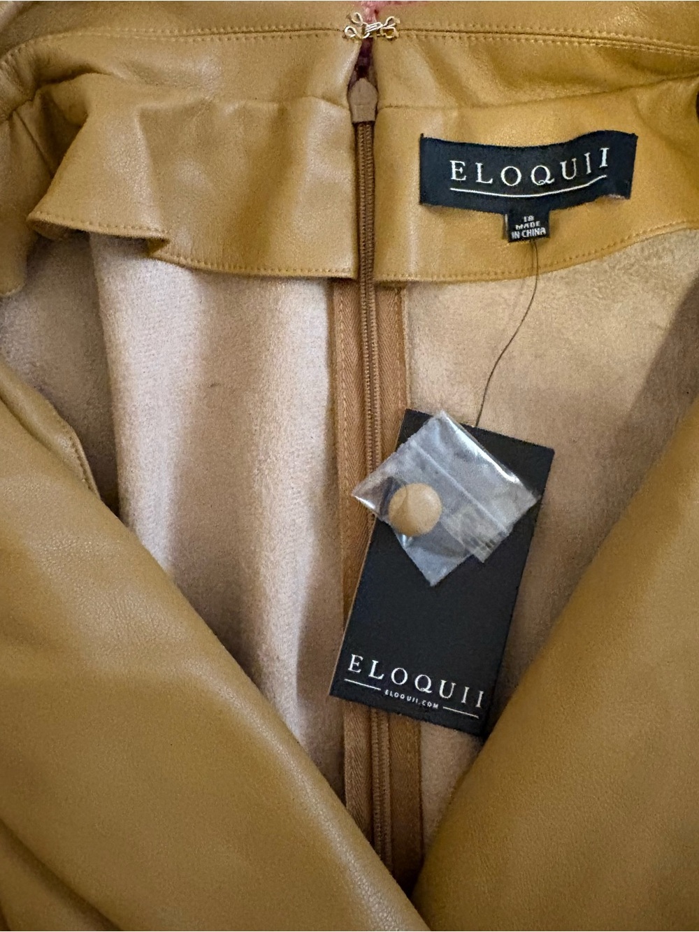 Eloquii Faux Leather Mustard Jumpsuit with Self-Tie Belt - Picture 3 of 4